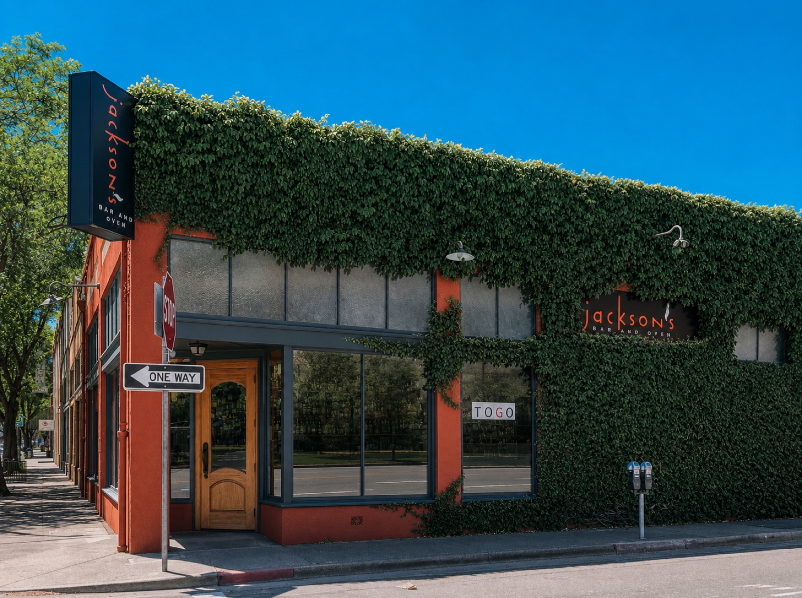 Jackson's Bar & Oven exterior with ivy-covered facade