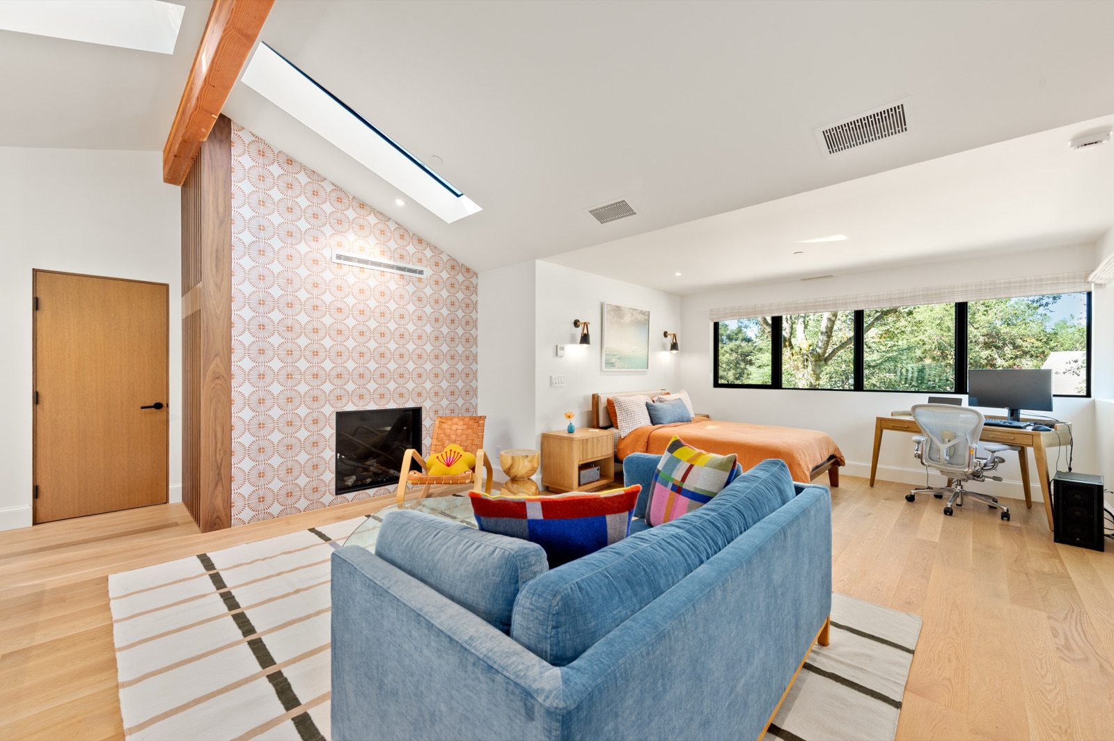 Open-plan living area in a rebuilt custom home